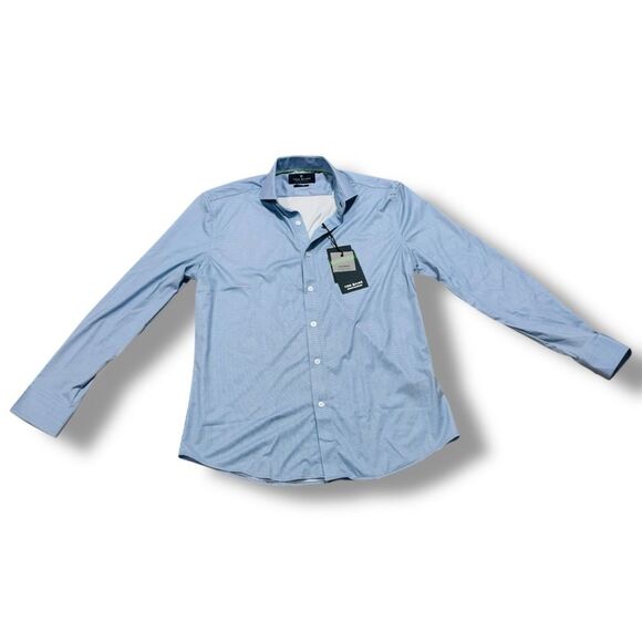 Tom Baine Men’s Blue Plaid Fitted Traveler Dress Shirt Size Small - Picture 3 of 9